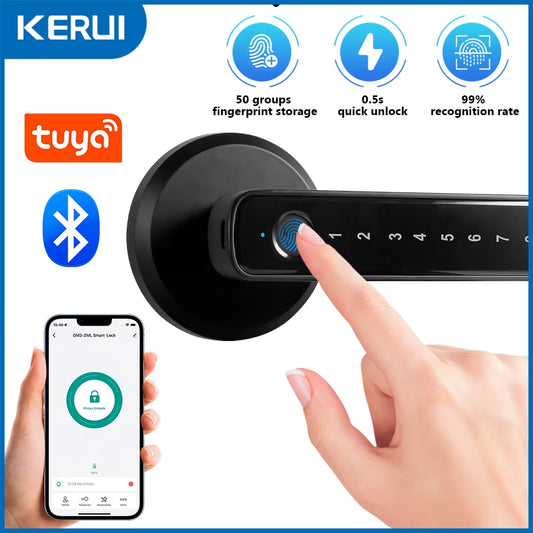 Tuya BLE Fingerprint Door Lock Electronic Door Lock with Fingerprint/Password/Key/Bluetooth/Tuya APP Unlock